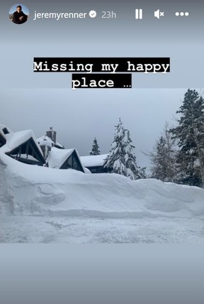 Actor Jeremy Renner shared this photo to his Instagram Stories feature on Monday, January 16, 2023.