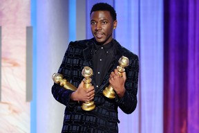 Host Jerrod Carmichael speaks onstage at the 80th Annual Golden Globe Awards held at the Beverly Hilton Hotel on Jan. 10, 2023.