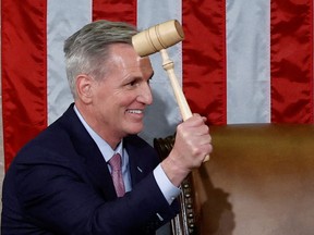 U.S. House Republican Leader Kevin McCarthy (R-CA) wields the Speaker's gavel after being elected  the next Speaker of the U.S. House of Representatives in a late night 15th round of voting on the fourth day of the 118th Congress at the U.S. Capitol in Washington, Jan. 7, 2023.