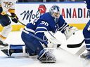 Maple Leafs goaltender Matt Murray makes a save against the Predators during second period NHL action at Scotiabank Arena in Toronto, Jan. 11, 2023.