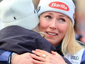 Mikaela Shiffrin celebrates after winning the Women's Giant Slalom event of the FIS Alpine Ski World Cup in Kranjska Gora, Slovenia, Sunday, Jan. 8, 2023.