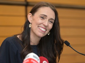 Prime Minister Jacinda Ardern announces her resignation at the War Memorial Centre on January 19, 2023 in Napier, New Zealand.