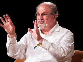 The writer Salman Rushdie is interviewed during Heartland Festival in Kvaerndrup, Denmark June 2, 2018.