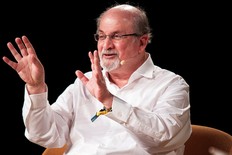 The writer Salman Rushdie is interviewed during Heartland Festival in Kvaerndrup, Denmark June 2, 2018.