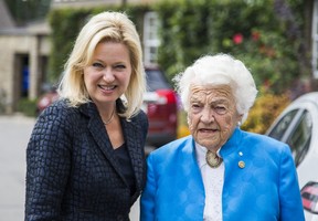 Mississauga mayoral candidate Bonnie Crombie poses for a photo with the current mayor - Hazel McCallion - at the Mississauga Country Club in Mississauga, Ont. on Thursday, Sept. 18, 2014.