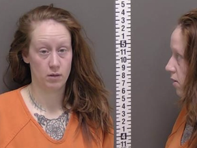 Police in North Dakota said 35-year-old Brittney Marie Reynolds broke into a church while she was topless and destroyed a statue of Jesus.(NONE)