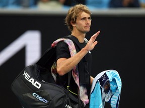 Germany's Alexander Zverev walks off the court after losing his second round match against Michael Mmoh of the U.S. at the Australian Open at Melbourne Park January 19, 2023.
