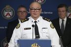 Toronto Police Chief Myron Demkiw (pictured), Toronto Mayor John Tory (R), TTC CEO Rick Leary (L) and TTC Chair City Councillor Jon Burnside at Police HQ speaking about the spate of violent incidents and an increased police presence on the transit system on Thursday, Jan. 26, 2023.