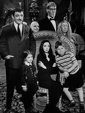 The Addams Family: Carolyn Jones as Morticia Frump Addams, John Astin as hubby Gomez, Jackie Coogan as Uncle Fester, Marie Blake as Grandmama, Ted Cassidy as Lurch and Lisa Loring and Ken Weather as the siblings Wednesday and Pugsley.