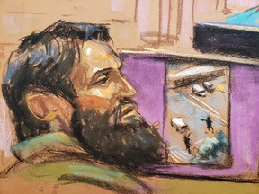 Sayfullo Saipov, the Uzbek man charged with using a truck to kill eight people on a Manhattan bike path on Halloween in 2017, listens to testimony from William Harris at his federal trial in New York City, U.S., January 9, 2023 in this courtroom sketch.