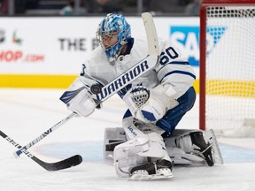 Toronto Maple Leafs goaltender Joseph Woll will be backing up Ilya Samsonov this Wednesday against Boston. USA TODAY SPORTS