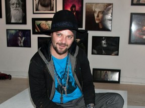 Bam Margera is pictured at his first public art exhibition at The James Oliver Gallery in Philadelphia,  April 7, 2012.