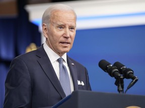 U.S. President Joe Biden responds to questions from reporters after speaking about the economy in the South Court Auditorium in the Eisenhower Executive Office Building on the White House Campus in Washington, D.C., Thursday, Jan. 12, 2023.