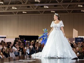 Bride on fashion show runway.
