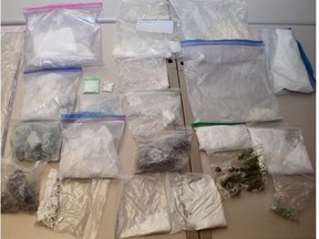 Officers executed a search warrant at an apartment in the Annex and seized 2.45 kilos of cocaine, 2.1 kilos of crystal meth, 2.14 kilos of fentanyl, 453.68 grams  of psilocybin, 17.06 grams of MDMA, 5.8 kilos of oxycodone, 1.5 kilos of Xanax, 8.3 kilos of marihuana, and 111.08 grams of hydromorphone on Tuesday, Jan. 24, 2023.