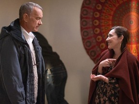 Tom Hanks, left, and Mariana Treviño in A Man Called Otto.
