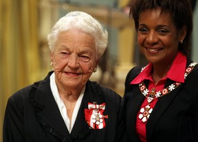 Mississauga Mayor Hazel McCallion is presented the Order of Canada by Gov. General Michaelle Jean at Government House in Rideau Hall in Ottawa, Nov. 18, 2005. (Pat McGrath/Ottawa Citizen)