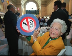 Mississauga Mayor Hazel McCallion joined other politicians from Toronto, Peel Region and York Region at Toronto's Union Station for a brunch to promote anti-smoking bylaws within the Greater Toronto Area. (Fred Thornhill/Toronto Sun)
