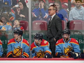Florida Panthers head coach Paul Maurice looks on during the game against the New York Rangers in the first period at FLA Live Arena.