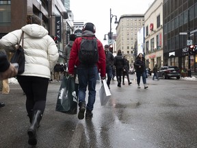 Shoppers in Montreal, Quebec, Canada, on Friday, Dec. 23, 2022. The consumer price index rose 6.8% from a year ago, higher than economist expectations of 6.7% and down from 6.9% in October, Statistics Canada reported Wednesday in Ottawa.