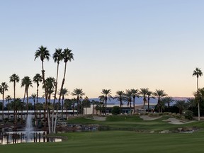 The closing hole at Indian Wells Golf Resort Celebrity Course is like a postcard from golf heaven.