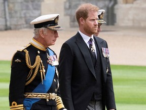 King Charles and Prince Harry are pictured at Windsor Castle in September 2022.