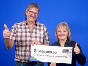 Roger and Marlene Stoddard, of Lombardy, Ont., won $1 million with the OLG's Instant Ultimate game.