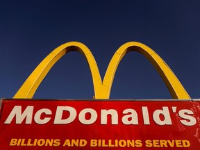 The logo for McDonald's restaurant is seen as McDonald's Corp. reports fourth quarter earnings, in Arlington, Va., Jan. 27, 2022.