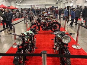 Guests and motorcycles at the North American International Motorcycle Supershow.