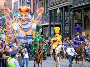 The Butterfly King float rolls down St. Charles Avenue on Mardi Gras Day as the 440 riders of Rex, King of Carnival, celebrate their 150th year with a 26-float parade entitled School of Design Sesquicentennial on March 1, 2022 in New Orleans.
