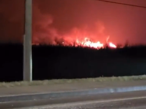 A screenshot from video posted to Twitter of a fire in St. Catharines on Jan. 12, 2023.