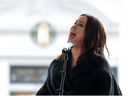 Alanis Morissette performs during a public memorial for singer Lisa Marie Presley, the only daughter of the 