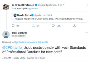 Tweet où Jordan Peterson insulte Gerry Butt