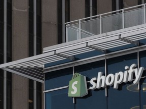 Signage on Shopify's former headquarters in Ottawa on Thursday, Feb. 17, 2022. C