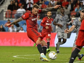 Toronto FC forward Federico Bernardeschi shoots the ball against CF Montreal in the second half at BMO Field.