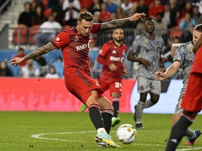 Toronto FC forward Federico Bernardeschi shoots the ball against CF Montreal in the second half at BMO Field.