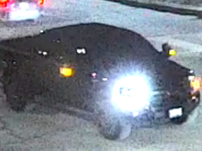 Investigators are looking for this suspect vehicle, described as a 2015-2022 black Ford F150 with its driver's side headlight burned out, in connection with a shooting in Mississauga on Saturday, Dec. 24, 2022.