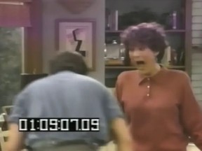 Tim Allen lifting his kilt in front of co-star Patricia Richardson on Home Improvement set.