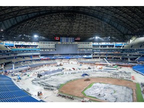 Ongoing construction and renovations at Rogers Center, as well as artistic renderings of what the stadium will look like when complete.