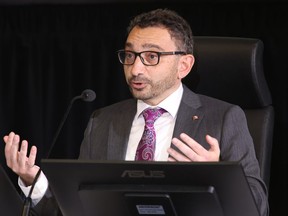 Minister of Transport Omar Alghabra appears as a witness at the Public Order Emergency Commission in Ottawa on Wednesday, November 23, 2022. Transport Minister Omar Alghabra has accepted a request from fellow members of Parliament to appear before a committee that is seeking answers about what led to a chaotic holiday travel season.
