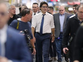 Prime Minister Justin Trudeau is shown at the Stellantis Canada Windsor Assembly Plant in Windsor, Ont., Tuesday, Jan. 17, 2023.