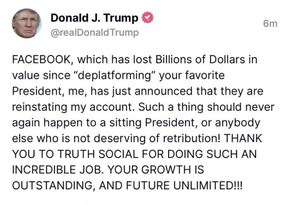Donald Trump reacted to the news that his Facebook and Instagram accounts will be restored after Meta made the announcement on Wednesday, Jan. 25, 2023.