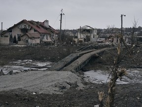 Damaged buildings and houses are seen in Bakhmut, Ukraine, Thursday, Jan. 12, 2023.