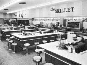 Black and white photo of The Skillet restaurant in Zellers.