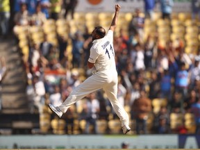 Mohammed Shami of India celebrates taking the wicket of David Warner of Australia during day one of the First Test match in the series between India and Australia at Vidarbha Cricket Association Ground on February 09, 2023 in Nagpur, India.