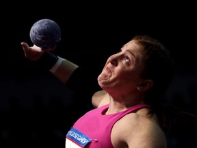Sarah Mitton competes in the Women's Shot Put during the 115th Millrose Games at The Armory Track on February 11, 2023 in New York City.