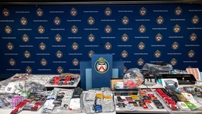 An image released by Toronto Police of items seized in fraudulent gift cards investigation Project Wash.