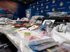 An image released by Toronto Police of items seized in fraudulent gift cards investigation Project Wash.