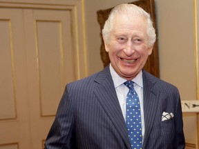 King Charles III attends a reception to celebrate the second anniversary of The Reading Room, which was officially launched by the Queen Consort two years ago, championing literacy and encouraging readers to find new literature, at Clarence House, in London, Feb. 23, 2023.