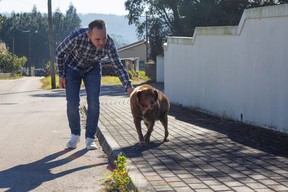 Leonel Costa walks Bobi, the dog that broke the record for oldest dog ever at 30 years-old, at Conqueiros, in Leiria, Portugal, Saturday, Feb. 4, 2023.